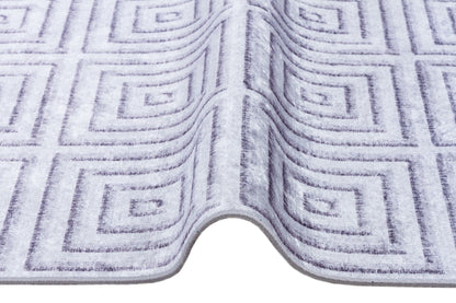 Washable Geometric Squares Area Rug, Modern Minimalist Low Pile Carpet