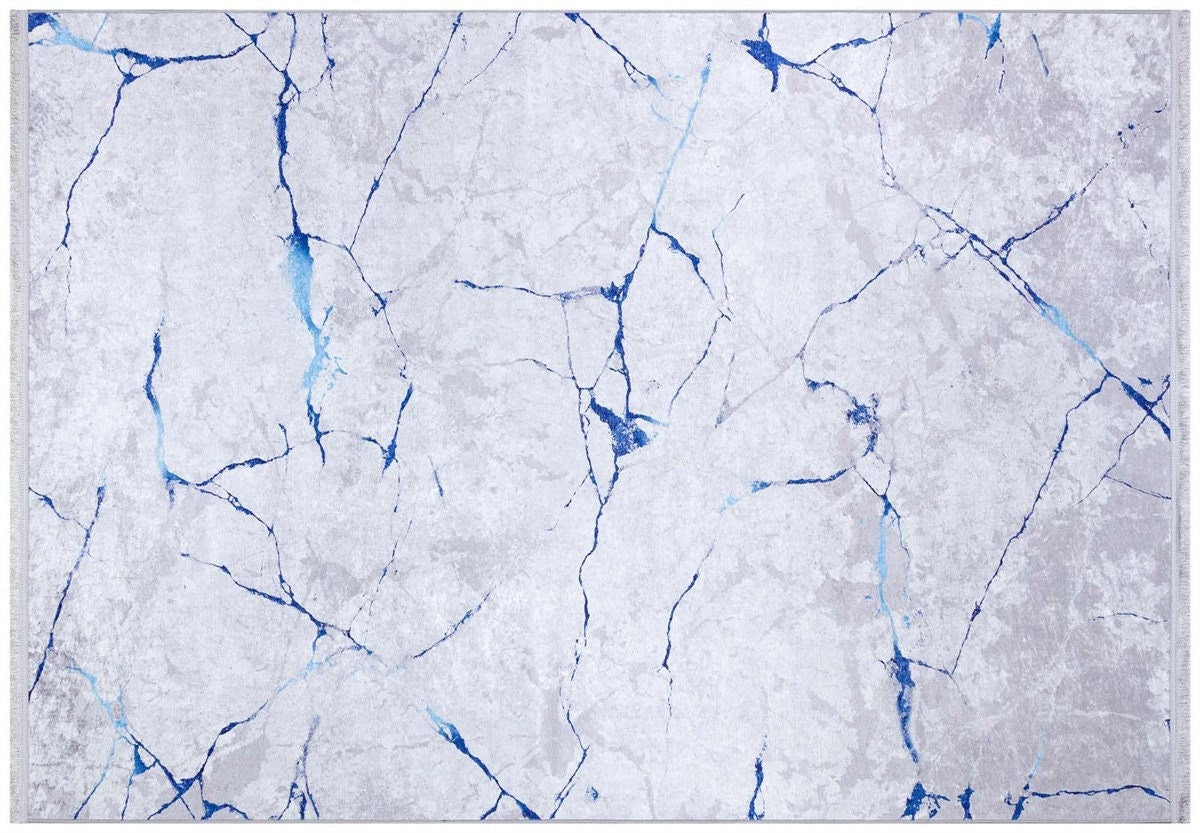 Modern Marble Area Rug – Blue Vein Abstract Carpet, Contemporary Living Room Floor Rug