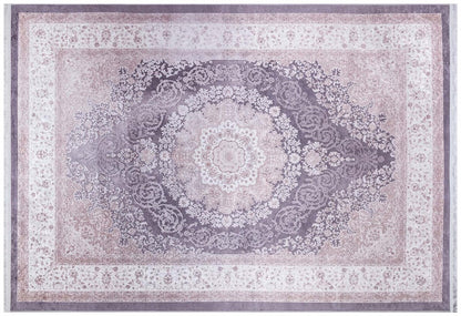 Washable Distressed Persian Medallion Rug – Dusty Mauve Lilac Boho Style