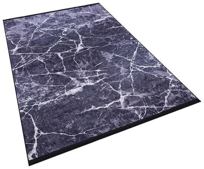 Modern Black Marble Area Rug, Charcoal White Veined Carpet, Minimalist Industrial Decor