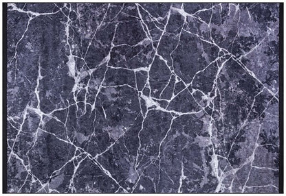 Modern Black Marble Area Rug, Charcoal White Veined Carpet, Minimalist Industrial Decor
