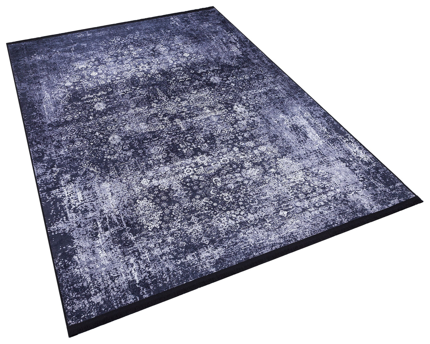 Distressed Navy Medallion Area Rug, Vintage Boho Faded Carpet, Non-Slip Living Room Runner