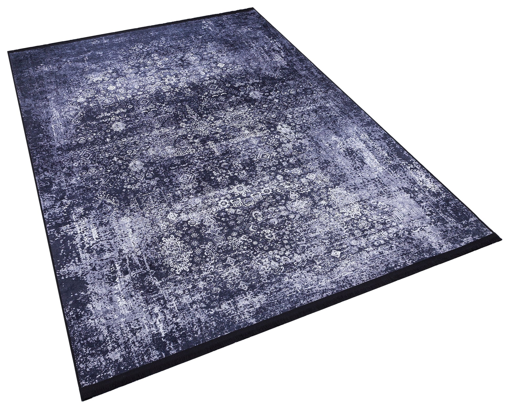 Distressed Navy Medallion Area Rug, Vintage Boho Faded Carpet, Non-Slip Living Room Runner