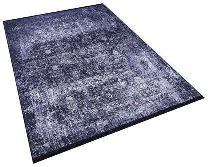 Distressed Navy Medallion Area Rug, Vintage Boho Faded Carpet, Non-Slip Living Room Runner