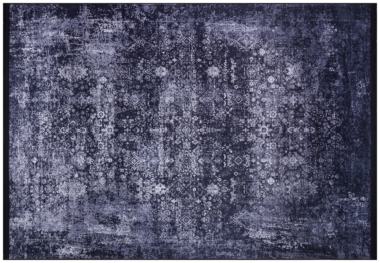 Distressed Navy Medallion Area Rug, Vintage Boho Faded Carpet, Non-Slip Living Room Runner