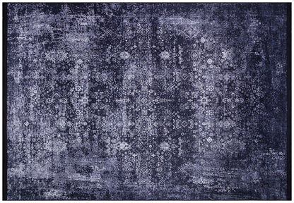 Distressed Navy Medallion Area Rug, Vintage Boho Faded Carpet, Non-Slip Living Room Runner