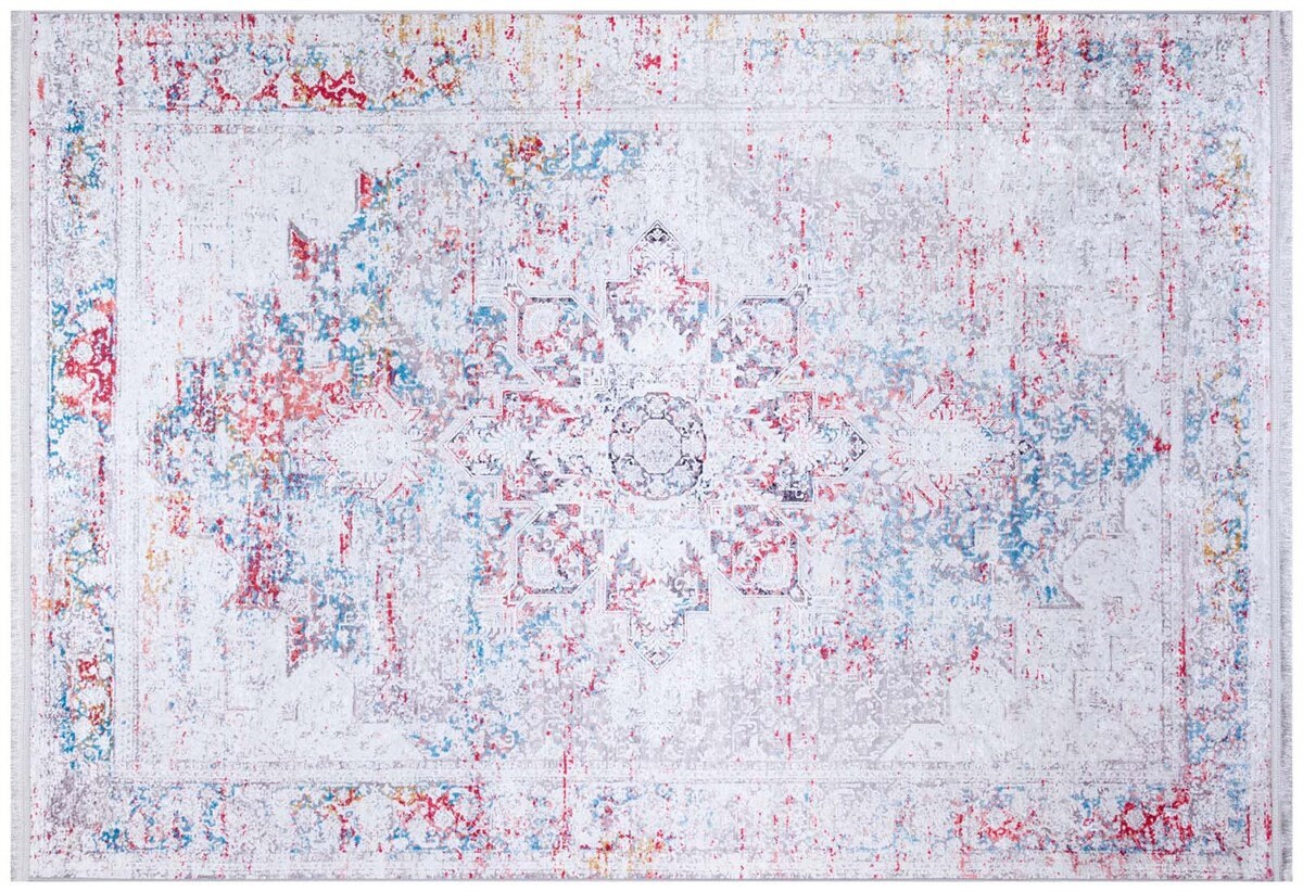 Washable Distressed Persian Area Rug – Boho Medallion Living Room Carpet