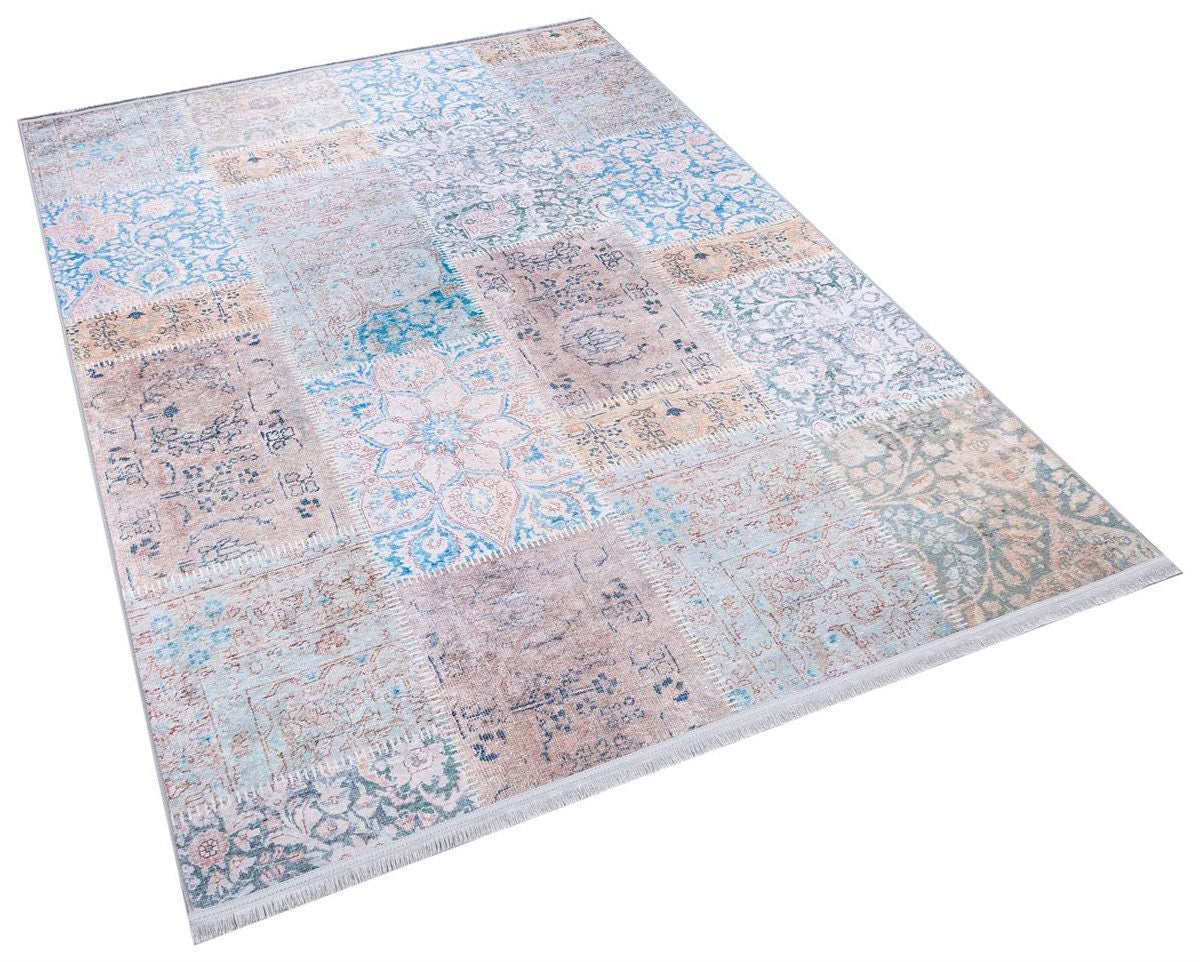 Distressed Patchwork Area Rug – Boho Persian Style, Machine Washable Carpet