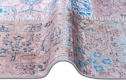 Distressed Patchwork Area Rug – Boho Persian Style, Machine Washable Carpet