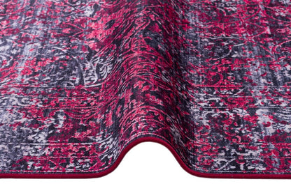 Distressed Magenta Persian Style Area Rug – Boho Living Room, Machine Washable Carpet