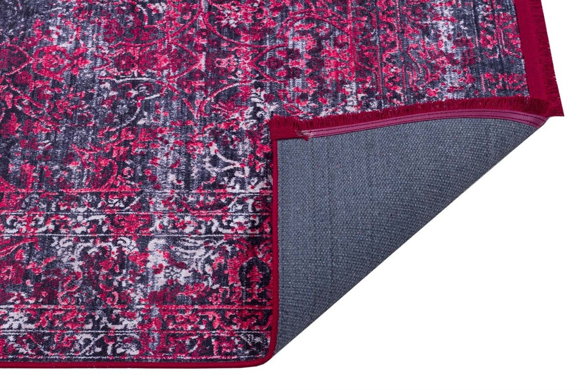 Distressed Magenta Persian Style Area Rug – Boho Living Room, Machine Washable Carpet