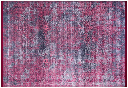 Distressed Magenta Persian Style Area Rug – Boho Living Room, Machine Washable Carpet