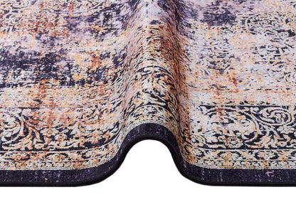 Distressed Persian Medallion Area Rug – Navy, Gold, Cream – Washable, Non-Slip Carpet