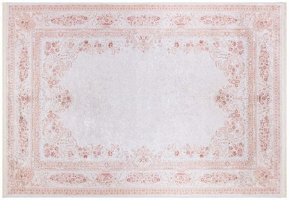 Blush Pink Vintage Floral Area Rug – Washable Traditional Carpet with Border