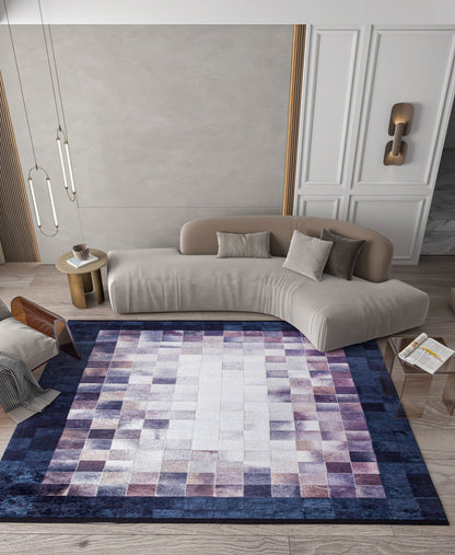 Modern Patchwork Area Rug – Geometric Mosaic Living Room Carpet, Neutral Mauve Beige Floor Rug