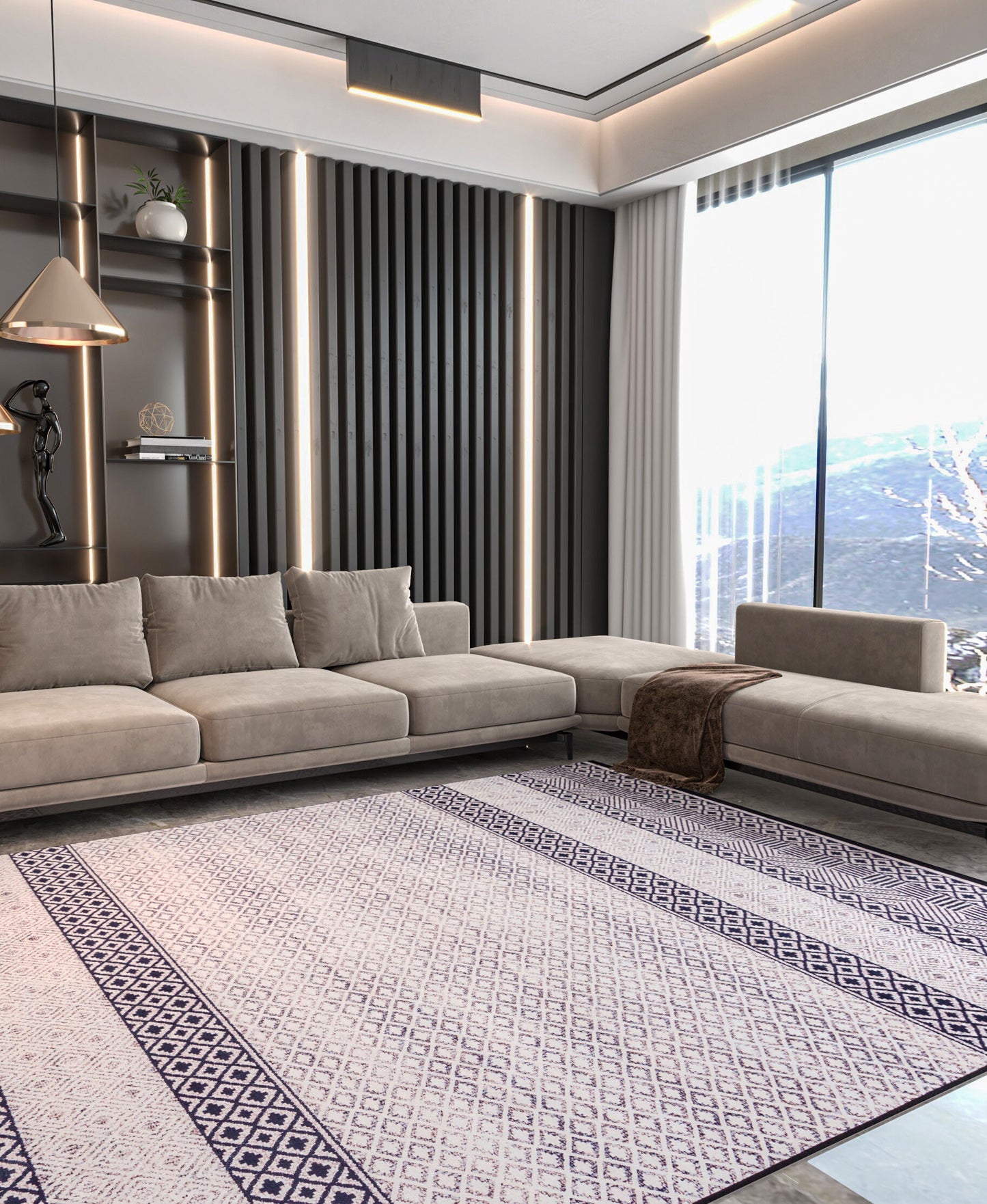 Machine Washable Boho Area Rug – Black White Tribal Geometric Farmhouse Decor