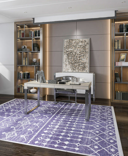 Purple Geometric Tribal Moroccan Style Rug, Scandinavian Living Room Carpet