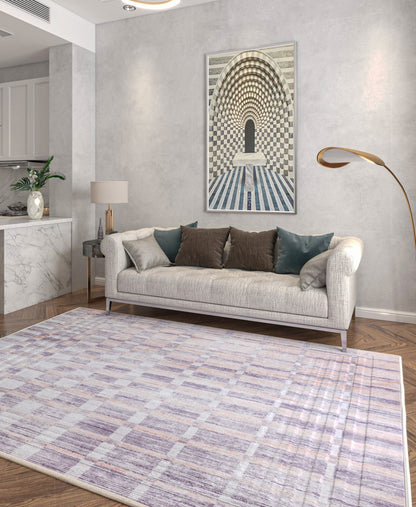 Geometric Beige Rug: Modern Turkish Style, Washable Carpet