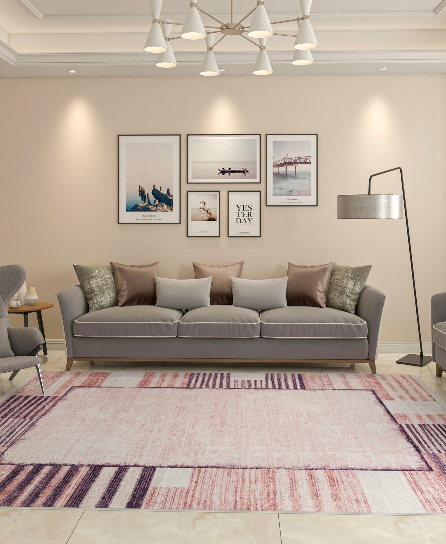 Distressed Terracotta Mauve Geometric Area Rug – Boho Low Pile Carpet