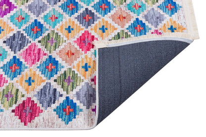 Colorful Boho Diamond Rug – Tribal Kilim Style, Machine Washable Carpet