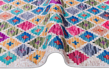 Colorful Boho Diamond Rug – Tribal Kilim Style, Machine Washable Carpet