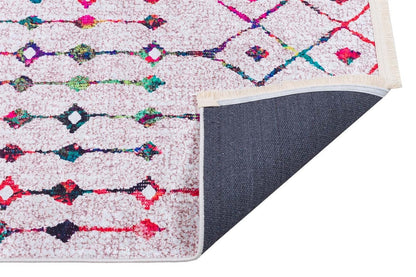 Boho Moroccan Area Rug – Colorful Tribal Geometric Carpet, Washable Bohemian Living Room