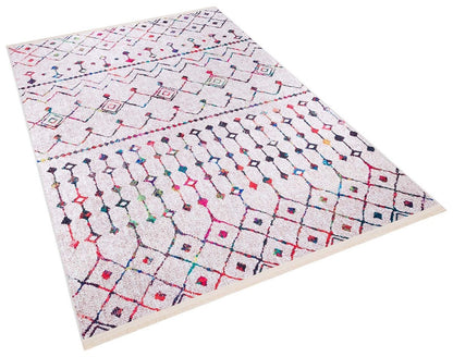 Boho Moroccan Area Rug – Colorful Tribal Geometric Carpet, Washable Bohemian Living Room