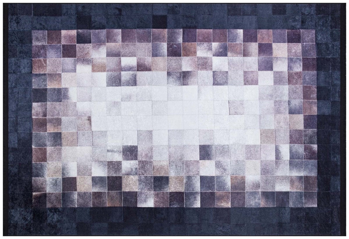 Modern Patchwork Area Rug – Geometric Mosaic Living Room Carpet, Neutral Mauve Beige Floor Rug
