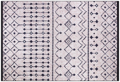 Washable Boho Tribal Rug, Neutral Cream Black Geometric Carpet