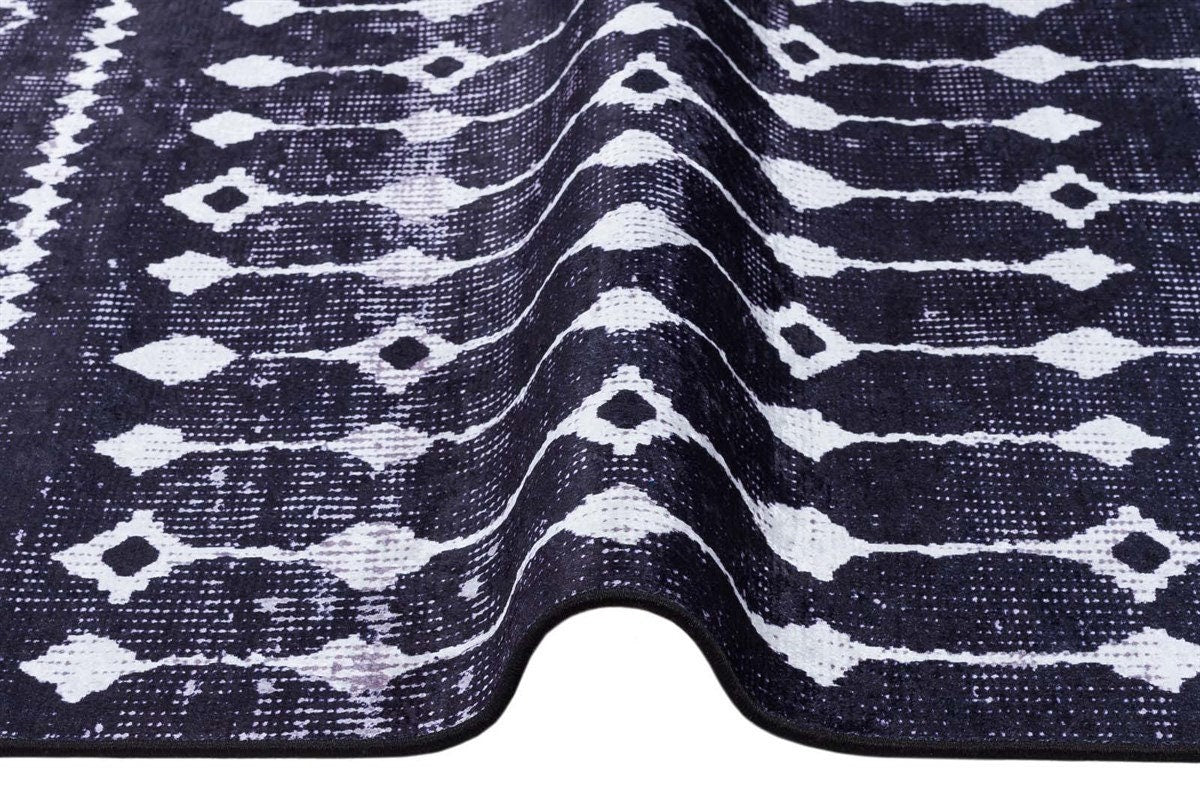 Modern Geometric Washable Area Rug – Black & White Tribal Boho Non-Slip Carpet