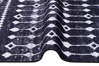 Modern Geometric Washable Area Rug – Black & White Tribal Boho Non-Slip Carpet
