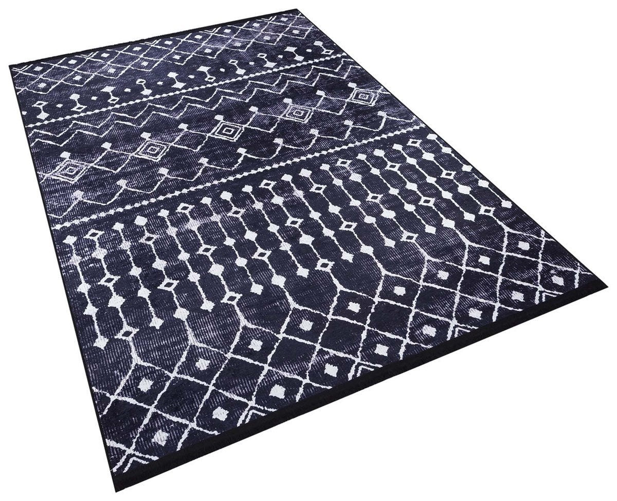Modern Geometric Washable Area Rug – Black & White Tribal Boho Non-Slip Carpet
