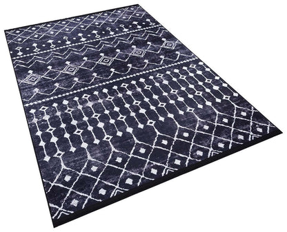 Modern Geometric Washable Area Rug – Black & White Tribal Boho Non-Slip Carpet