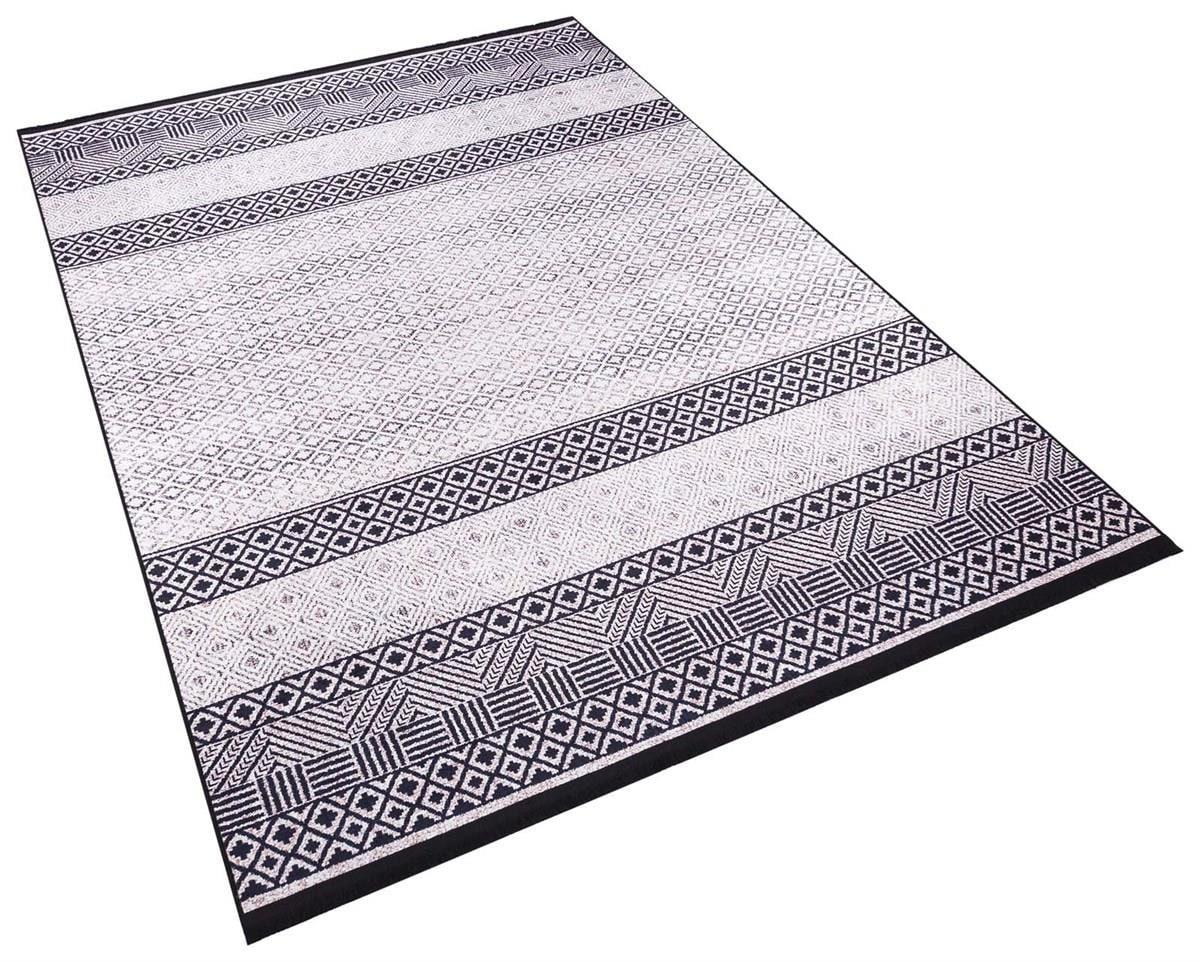 Machine Washable Boho Area Rug – Black White Tribal Geometric Farmhouse Decor