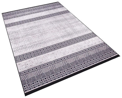 Machine Washable Boho Area Rug – Black White Tribal Geometric Farmhouse Decor