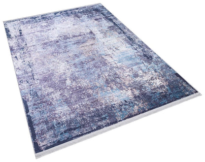 Distressed Abstract Area Rug – Washable Blue Grey Vintage Style Carpet