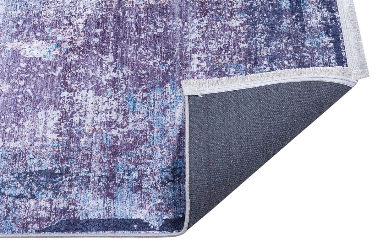 Distressed Abstract Area Rug – Washable Blue Grey Vintage Style Carpet