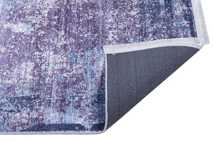 Distressed Abstract Area Rug – Washable Blue Grey Vintage Style Carpet