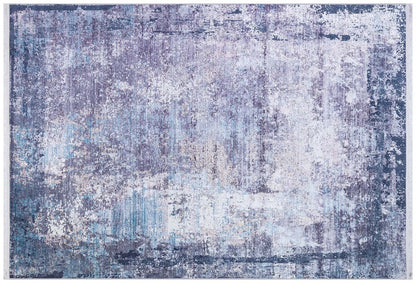 Distressed Abstract Area Rug – Washable Blue Grey Vintage Style Carpet