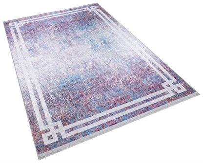 Modern Distressed Area Rug – Purple Blue Abstract Transitional Carpet, Pet Friendly