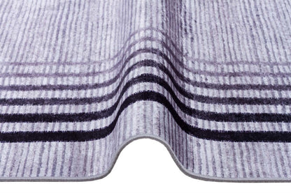Modern Geometric Border Rug – Washable Gray Black Carpet, Thin Non-Slip Living Room Rug