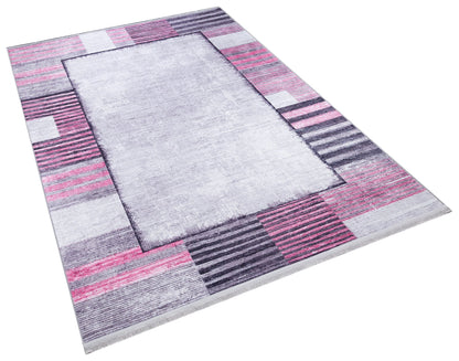 Modern Pink Geometric Rug: Washable Turkish Style