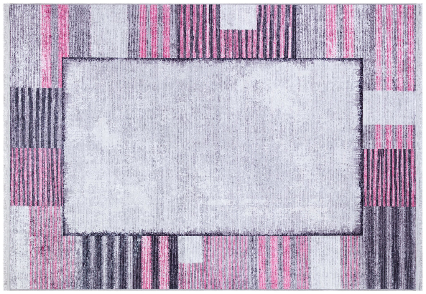 Modern Pink Geometric Rug: Washable Turkish Style