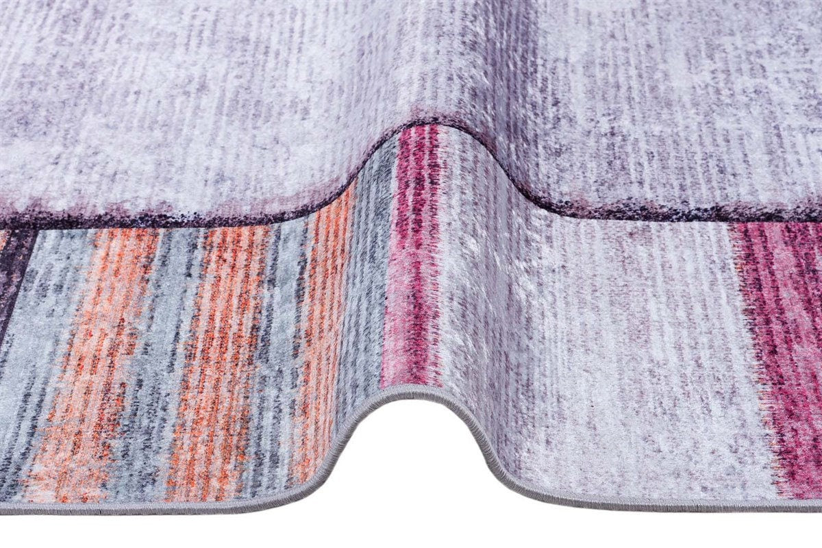 Purple Burnt Orange Geometric Abstract Low Pile Boho Living Room Rug