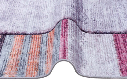 Purple Burnt Orange Geometric Abstract Low Pile Boho Living Room Rug