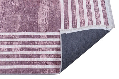 Pink Vintage Geometric Border Area Rug – Washable Pastel Living Room Carpet