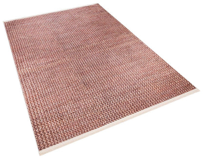 Dusty Rose Chunky Knit Print Area Rug – Washable Boho Faux Wool Weave Home Decor