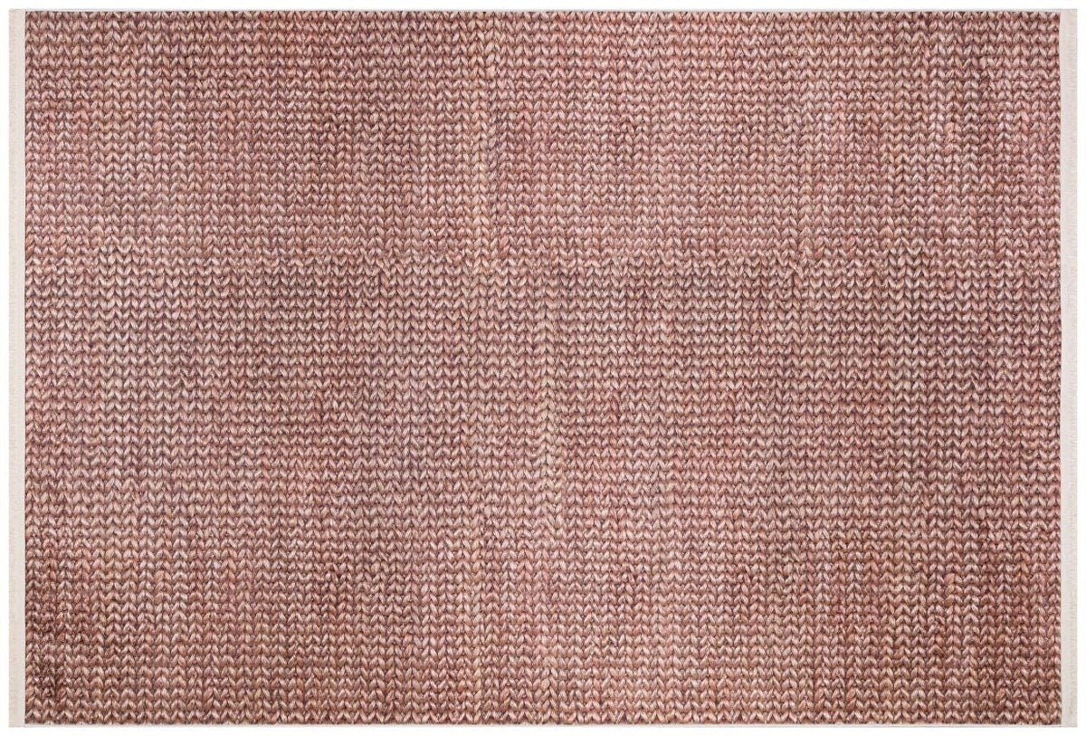 Dusty Rose Chunky Knit Print Area Rug – Washable Boho Faux Wool Weave Home Decor