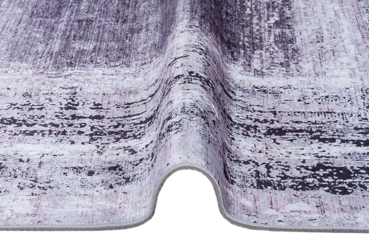 Distressed Gray Purple Abstract Area Rug, Washable Boho Carpet, Vintage Framed Design