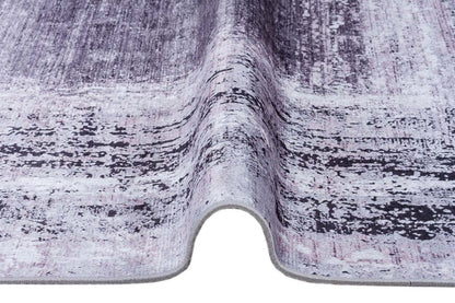 Distressed Gray Purple Abstract Area Rug, Washable Boho Carpet, Vintage Framed Design
